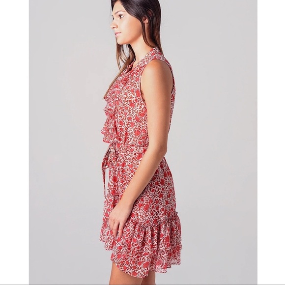 MISA Los Angeles Eba Rust White Floral Ruffle Sleeveless Mini Dress Size Large - Picture 2 of 12